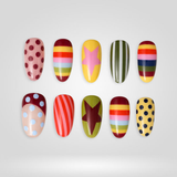 Retro Rainbow polka dot press-on nails on almond shape