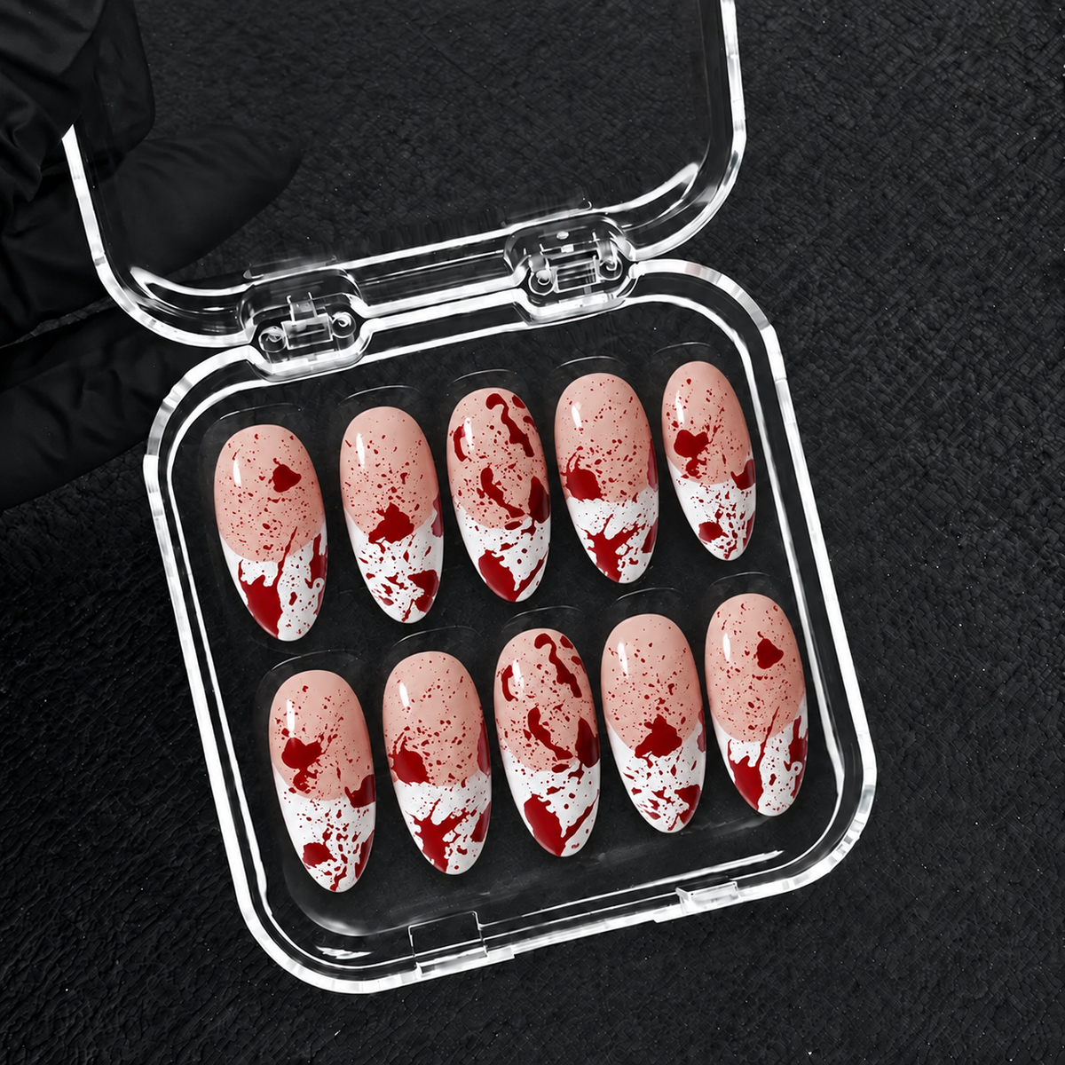 Crimson Evidence Halloween Almond Press-On Nails
