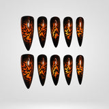 Inferno Fern fire fern cat eye press-on nails in stiletto shape