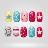 Colorful Candy 3D press-on nails with vibrant paint and blooms