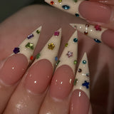 Fairy Bloom 3D floral press-on nails — full set with pearls and rhinestones