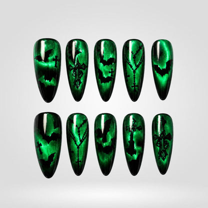 Electric Curse | Blue Bat Cat Eye Halloween Press-On Nails – Stiletto