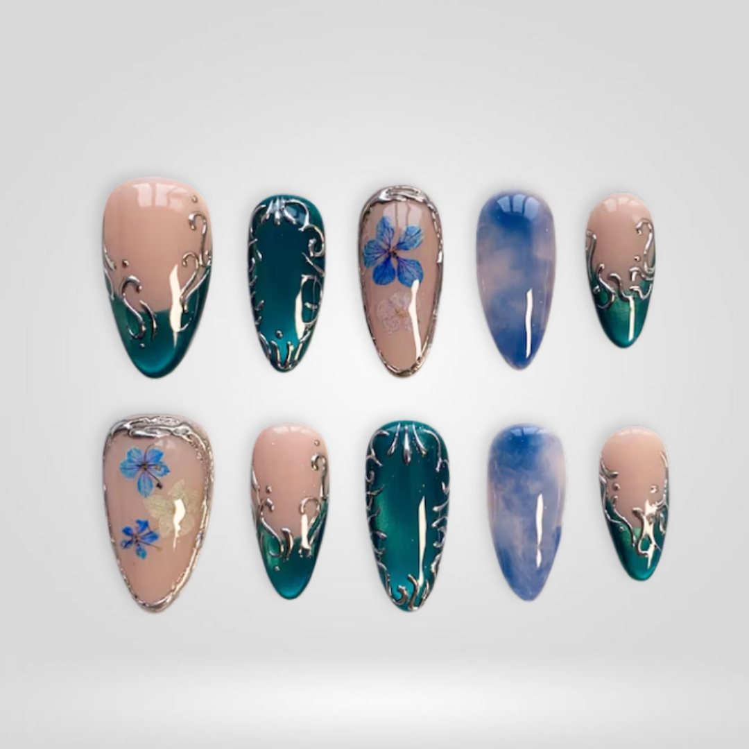 Ocean Bloom press-on nails