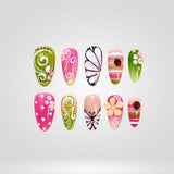 Garden Muse 3D floral press-on nails with vibrant green botanical accents