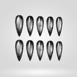 Silver Smoke silver web cat eye press-on nails in a stiletto shape - spider web, chrome design
