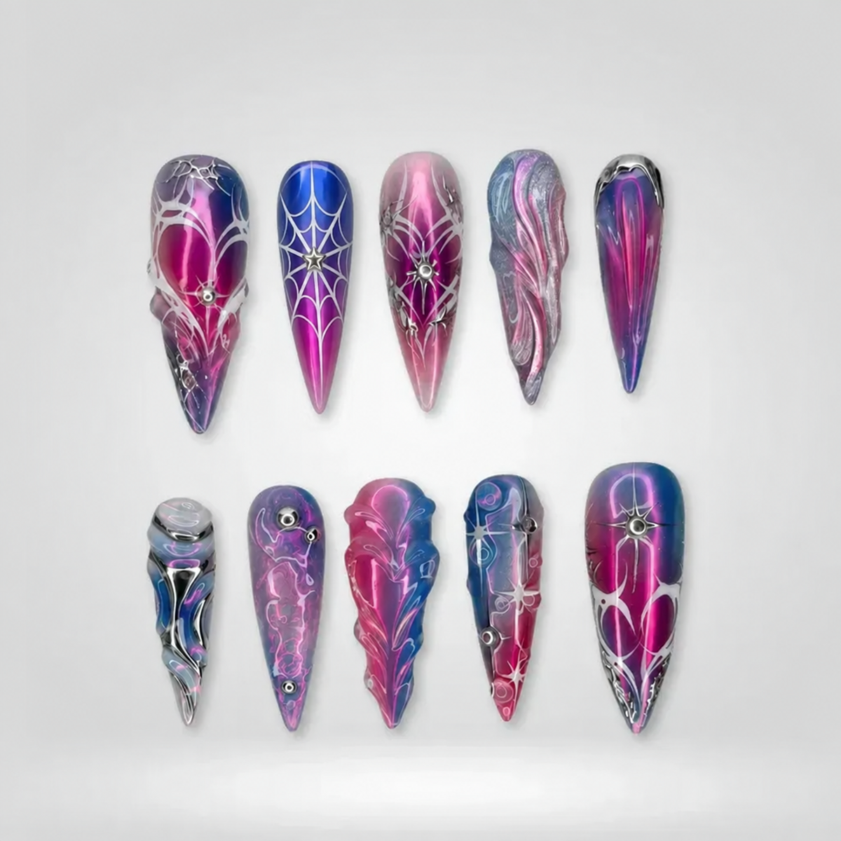 Metallic Flame Abstract 3D Press-On Nails