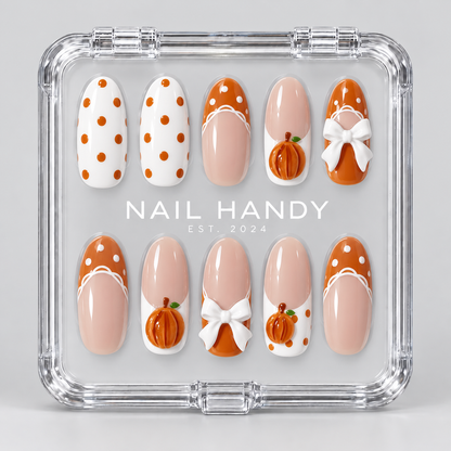 Pumpkin Picnic Halloween Almond Press-On Nails