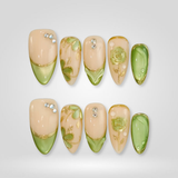 Golden Petal press-on nails with pearl accents