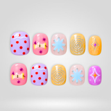 Sunshine Star press-on nails with polka dots and star design