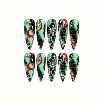 Mint Voltage Press-On Nails with Silver Accents