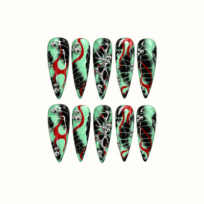 Mint Voltage Press-On Nails with Silver Accents