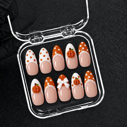 Pumpkin Picnic Halloween Almond Press-On Nails