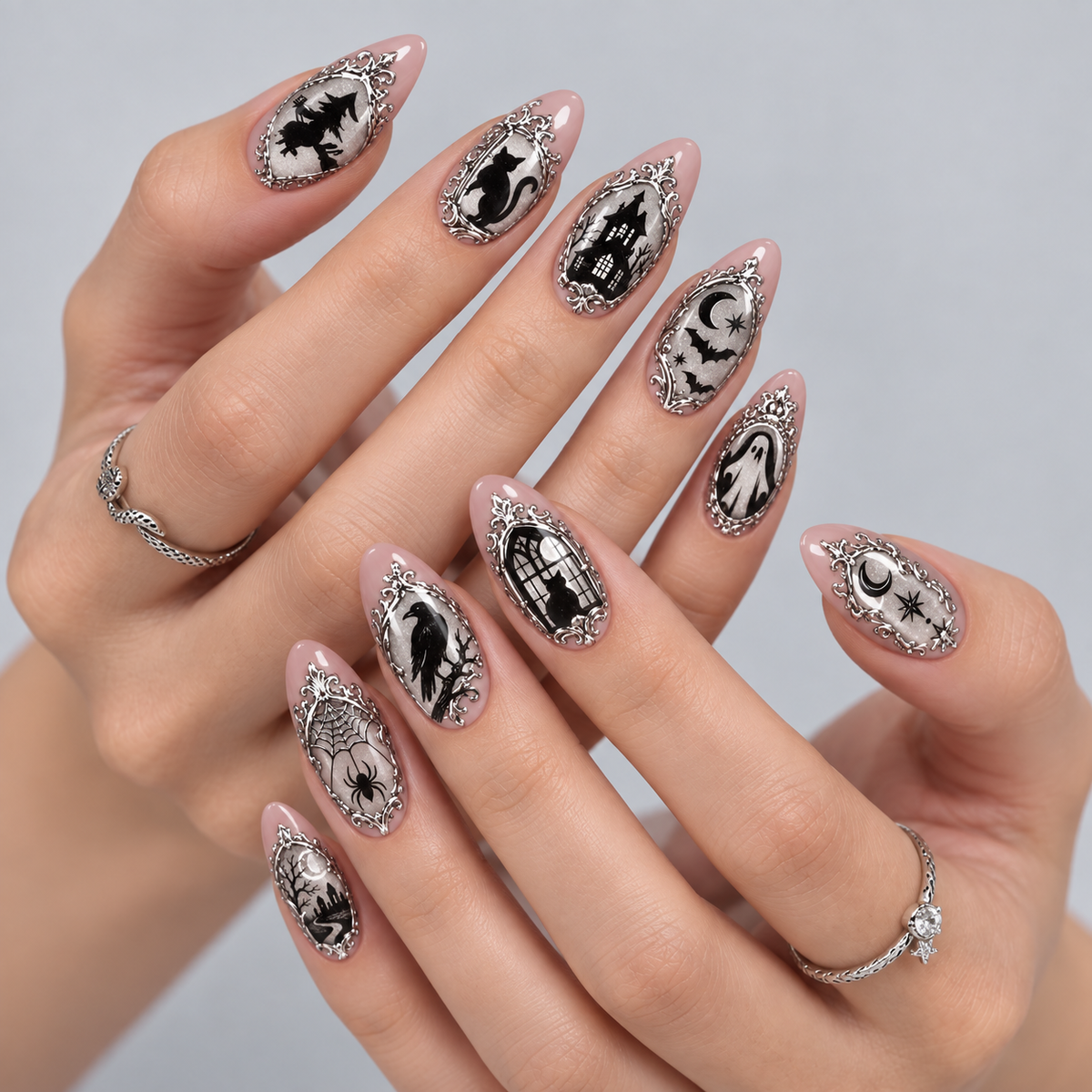 Haunted Gallery Halloween Almond Press-On Nails