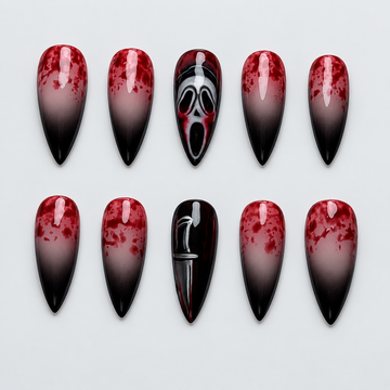 Midnight Panic Halloween Almond Press-On Nails