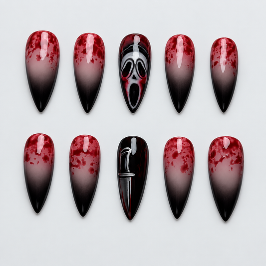 Midnight Panic Halloween Almond Press-On Nails