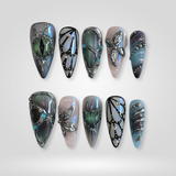 Celestial Chrome press-on nails — chrome and opal 3D on stiletto