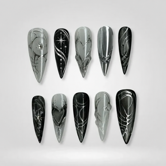 Silver Abyss Gothic Stiletto Press-On Nails