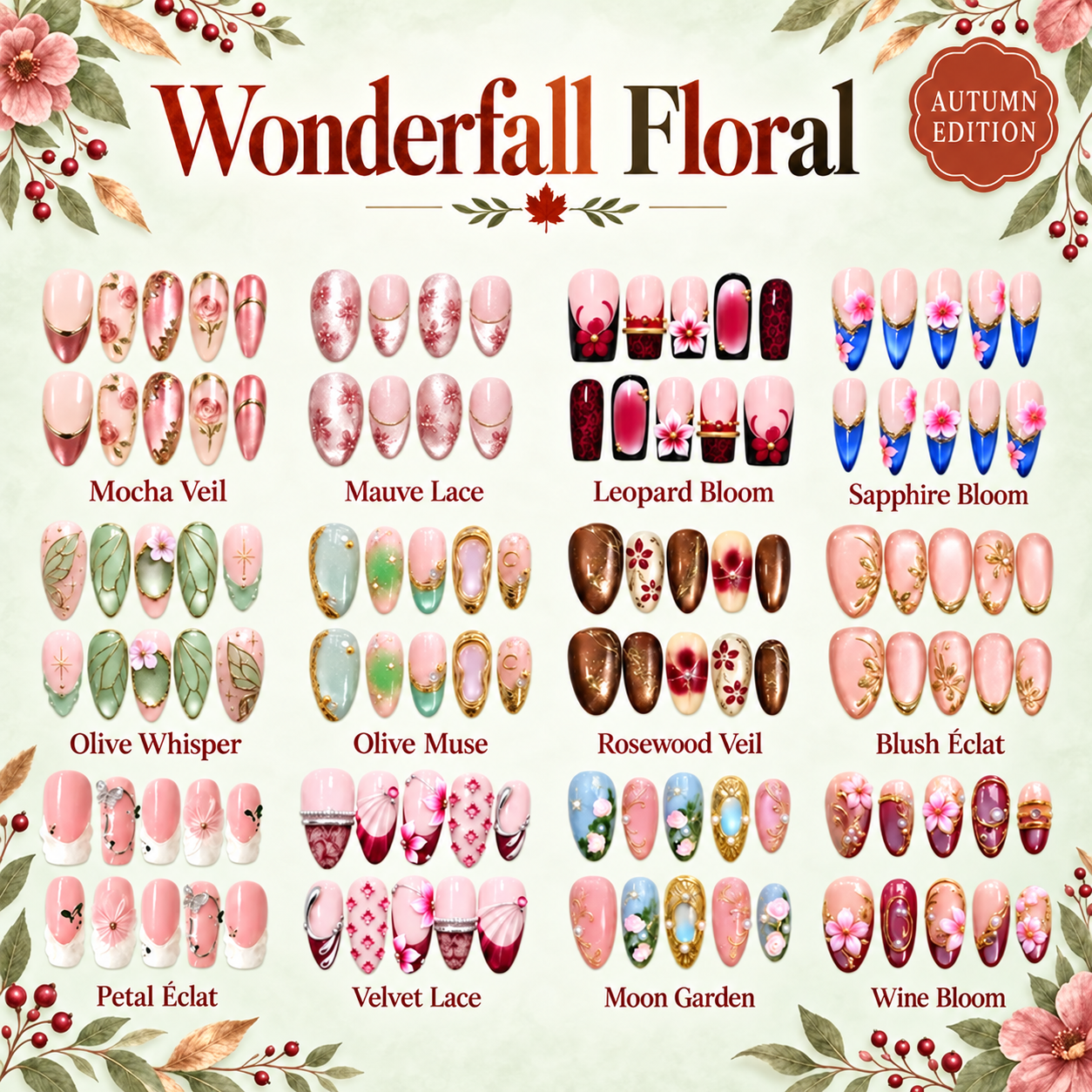 Wonderfall Floral Collection – Autumn Press-On Nails