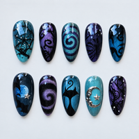 Moonlit Whiskers Halloween Almond Press-On Nails