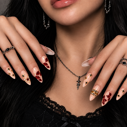 Garnet Petal Charm Press-On Nails