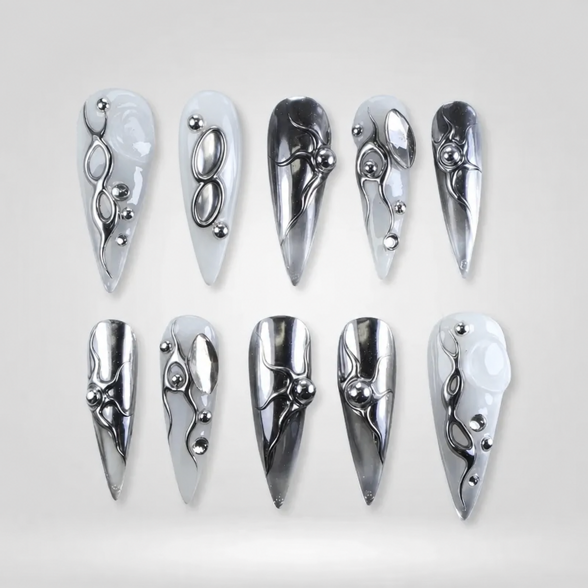 Liquid Silver Chrome Press-On Nails
