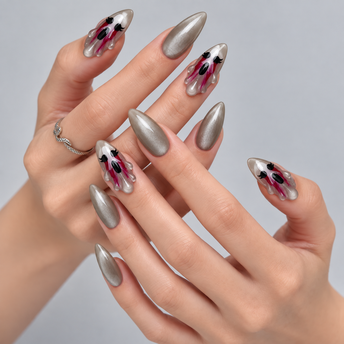 Phantom Tears Halloween Almond Press-On Nails