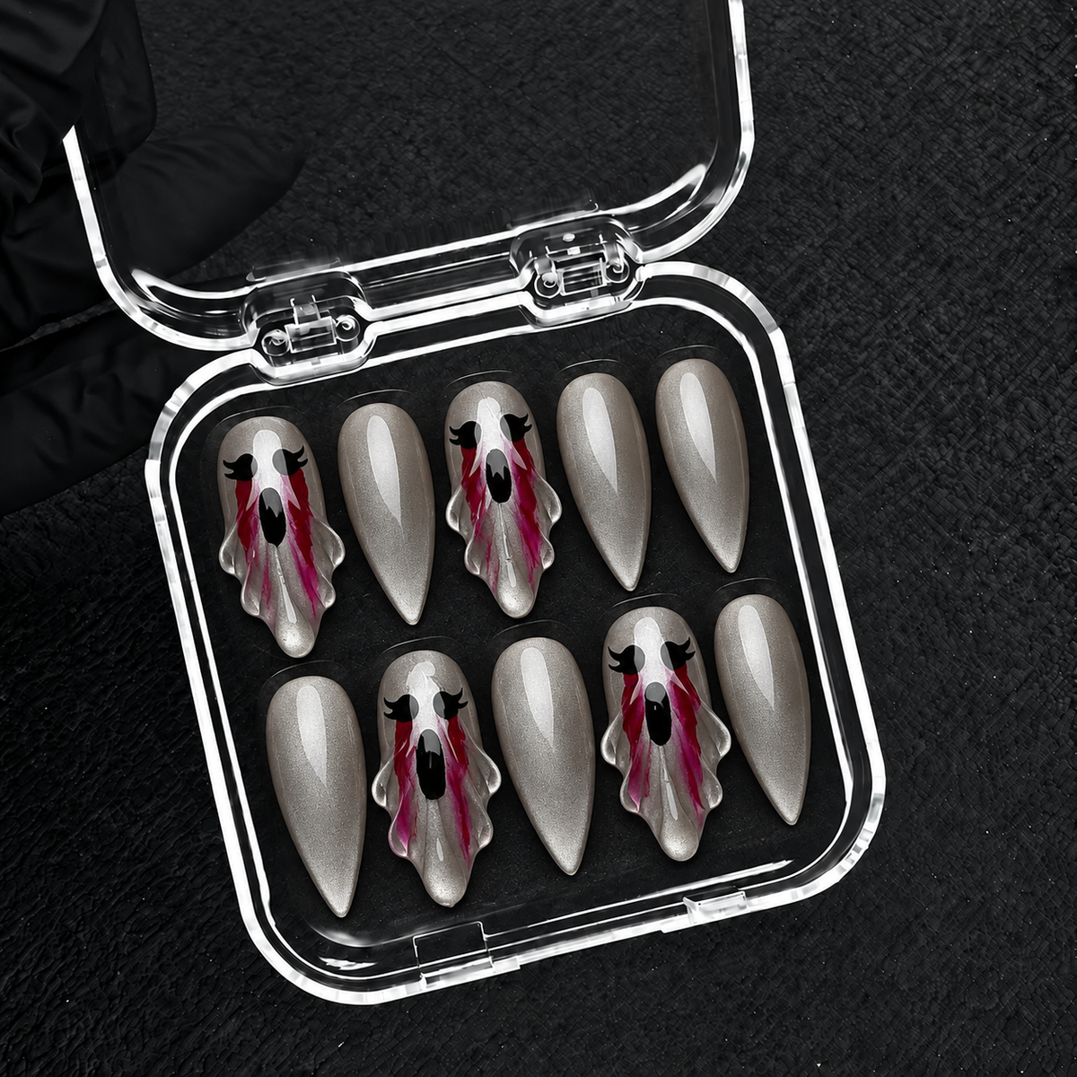 Phantom Tears Halloween Almond Press-On Nails