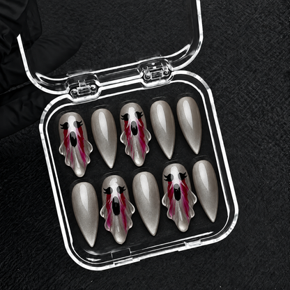 Phantom Tears Halloween Almond Press-On Nails
