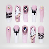 Witch Please | Pink Ghost & Jeweled Spider Halloween Press-On Nails – Coffin