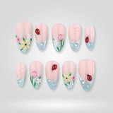 Dewy Daisy French tip press-on nails with flower art
