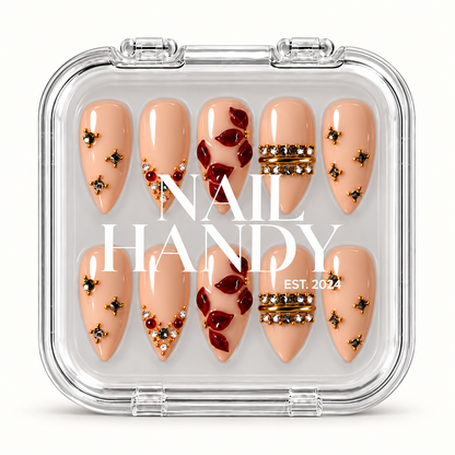 Garnet Petal Charm Press-On Nails