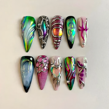 Ethereal Glaze Holographic Chrome Press-On Nails