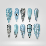 Metallic Vibe chrome press-on nails with holographic finish