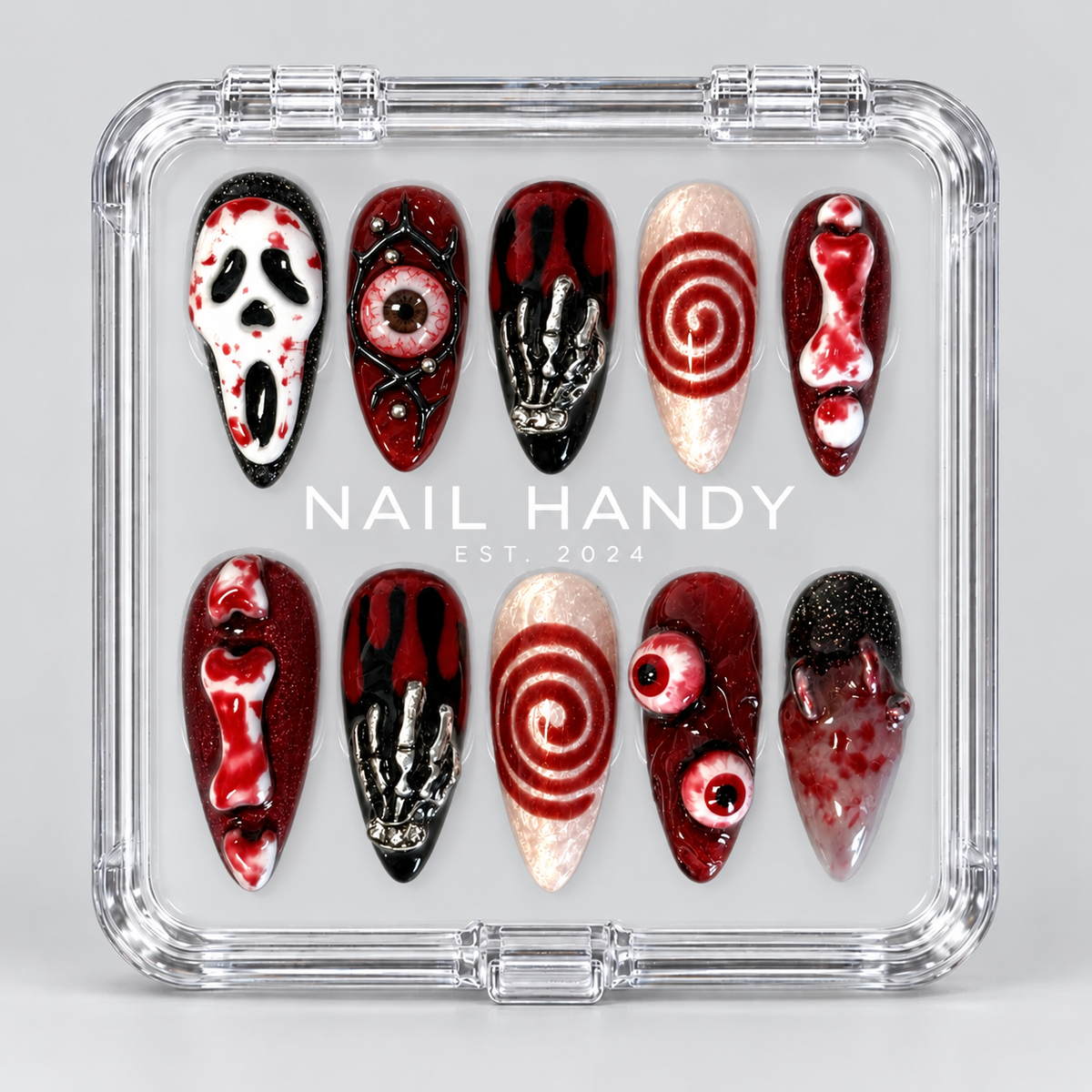 Blood Spiral Halloween Almond Press-On Nails