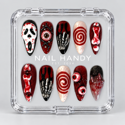 Blood Spiral Halloween Almond Press-On Nails