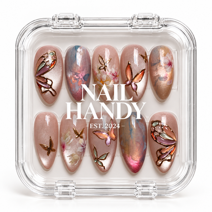 Iridescent Butterfly Garden Press-On Nails with Chrome Accents