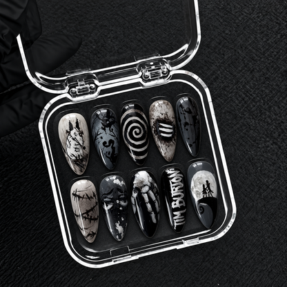 Twisted Moonlight Halloween Almond Press-On Nails.