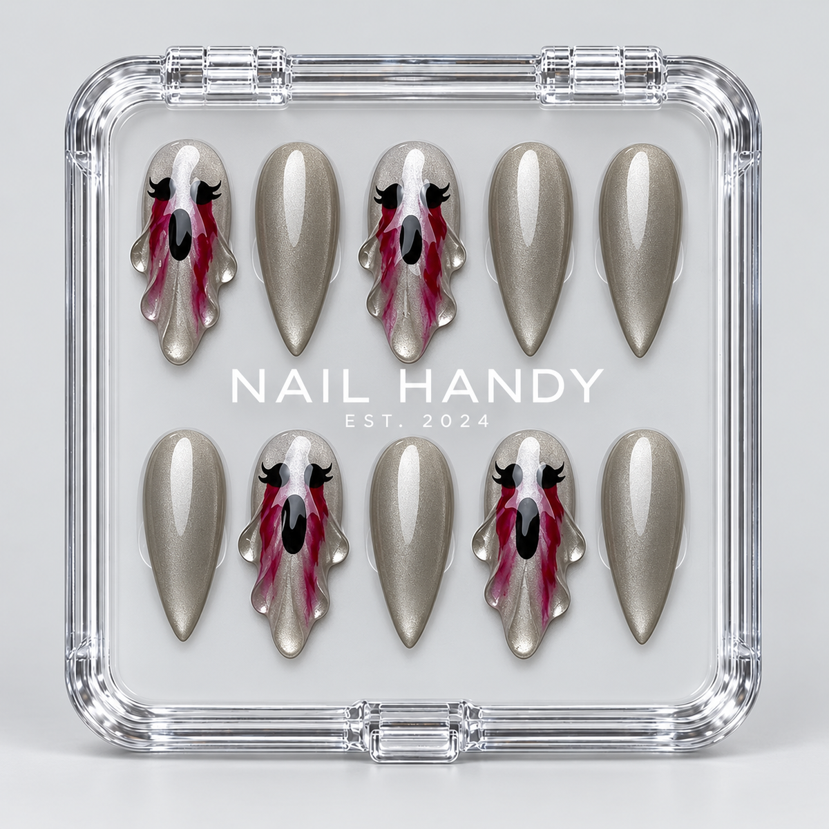 Phantom Tears Halloween Almond Press-On Nails