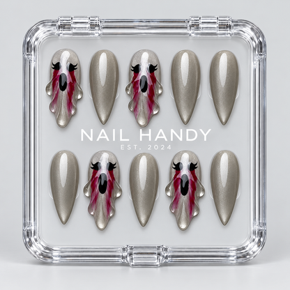 Phantom Tears Halloween Almond Press-On Nails