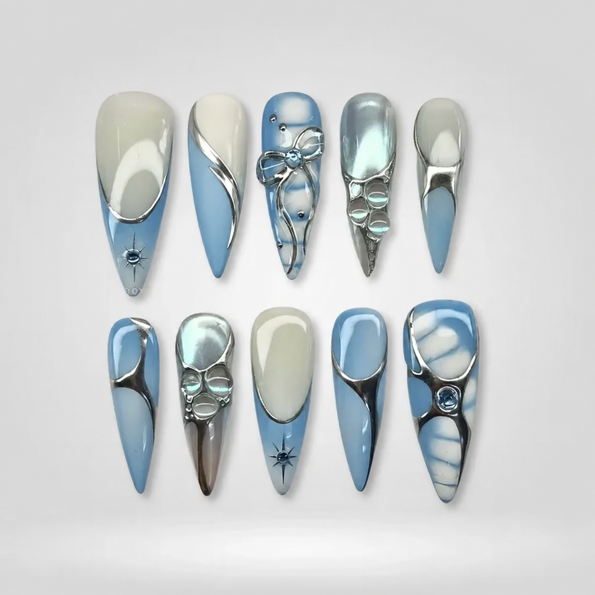 Silver Glaze Stiletto Press-On Nails