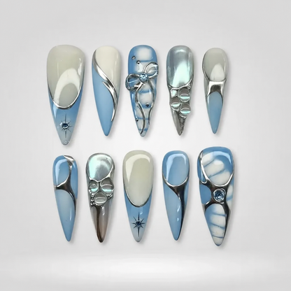 Silver Glaze Stiletto Press-On Nails