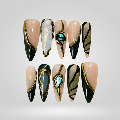 Forest Gem Shell Detail Press-On Nails