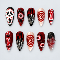 Blood Spiral Halloween Almond Press-On Nails