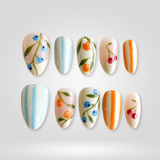 Berry Stripes press-on nails