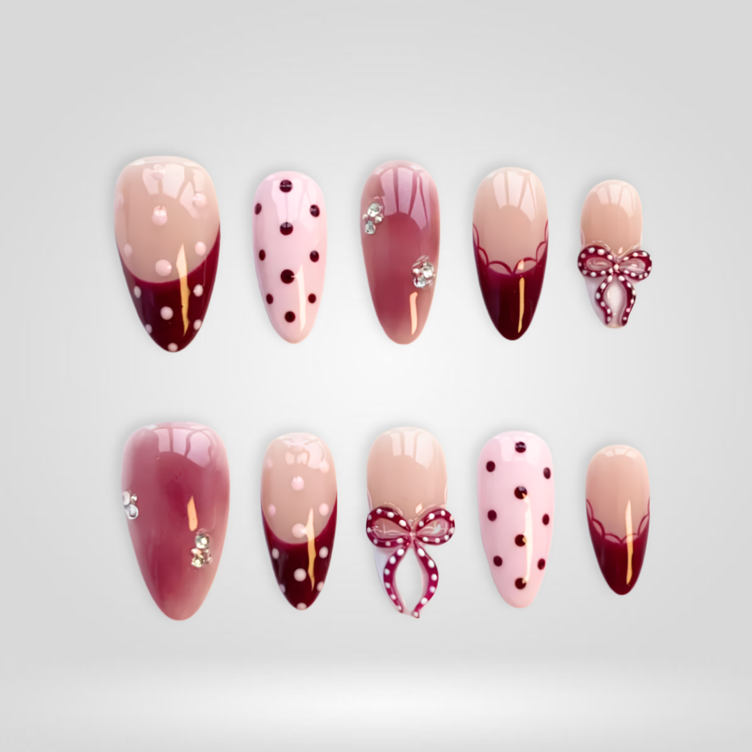 Berry Bow press-on nails