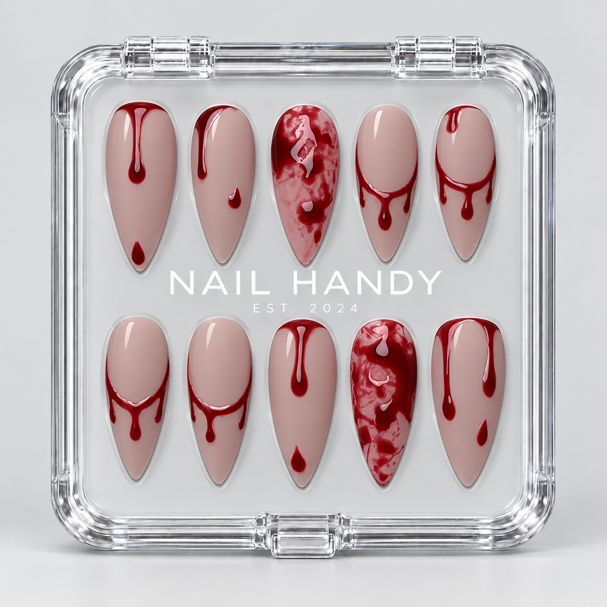 Crimson Drip Halloween Almond Press-On Nails