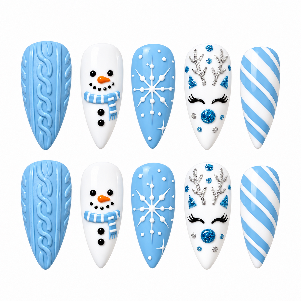 Snowday Sweater Blue Winter Press-On Nails
