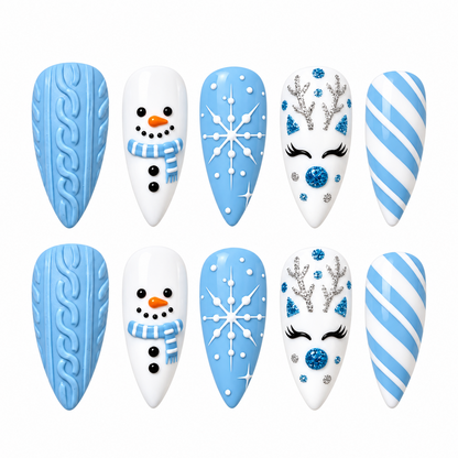 Snowday Sweater Blue Winter Press-On Nails