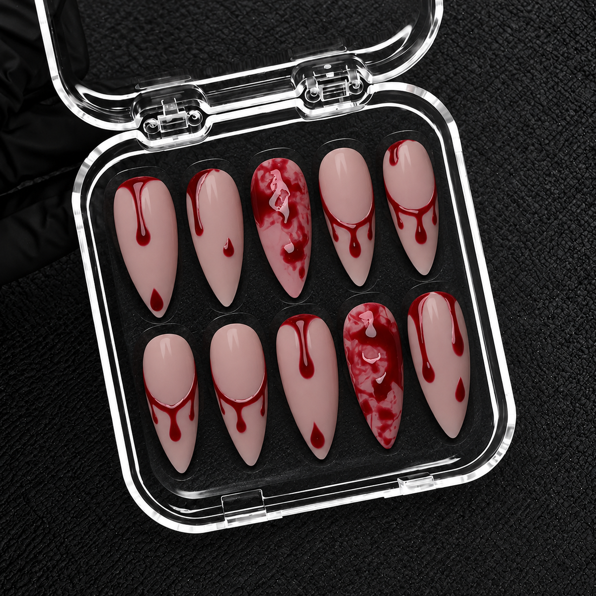 Crimson Drip Halloween Almond Press-On Nails