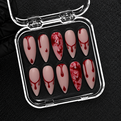 Crimson Drip Halloween Almond Press-On Nails